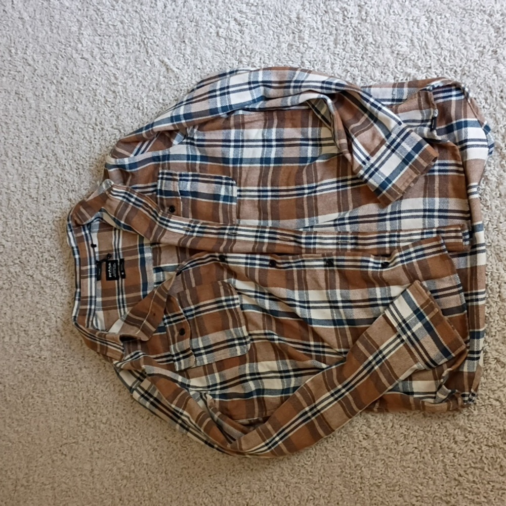 Prana Women's Brown and White Plaid Button Down Shirt Flannel